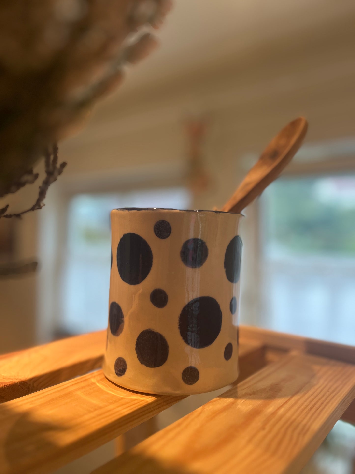 Keramikkbeholder til Kjøkkenredskaper – Hvit og Blå, 13 cm