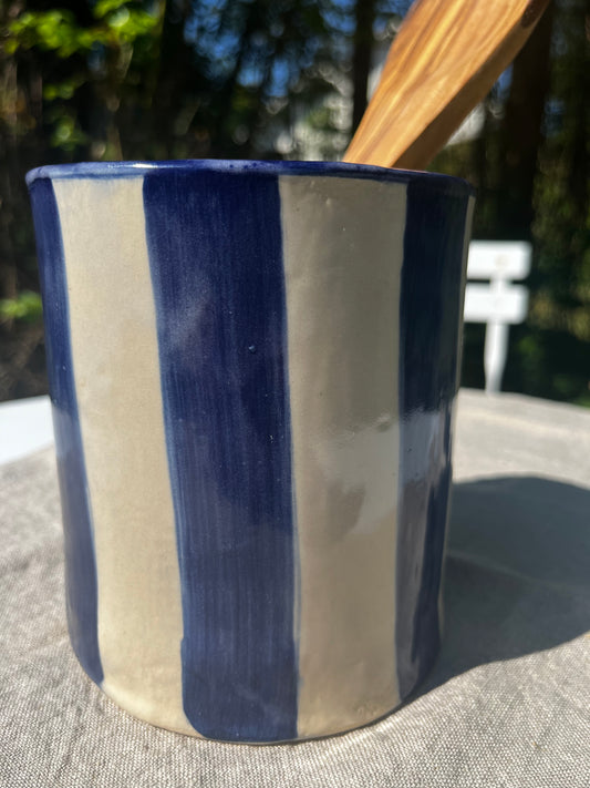 Keramikkbeholder til Kjøkkenredskaper – Hvit og Blå, 13 cm Høy